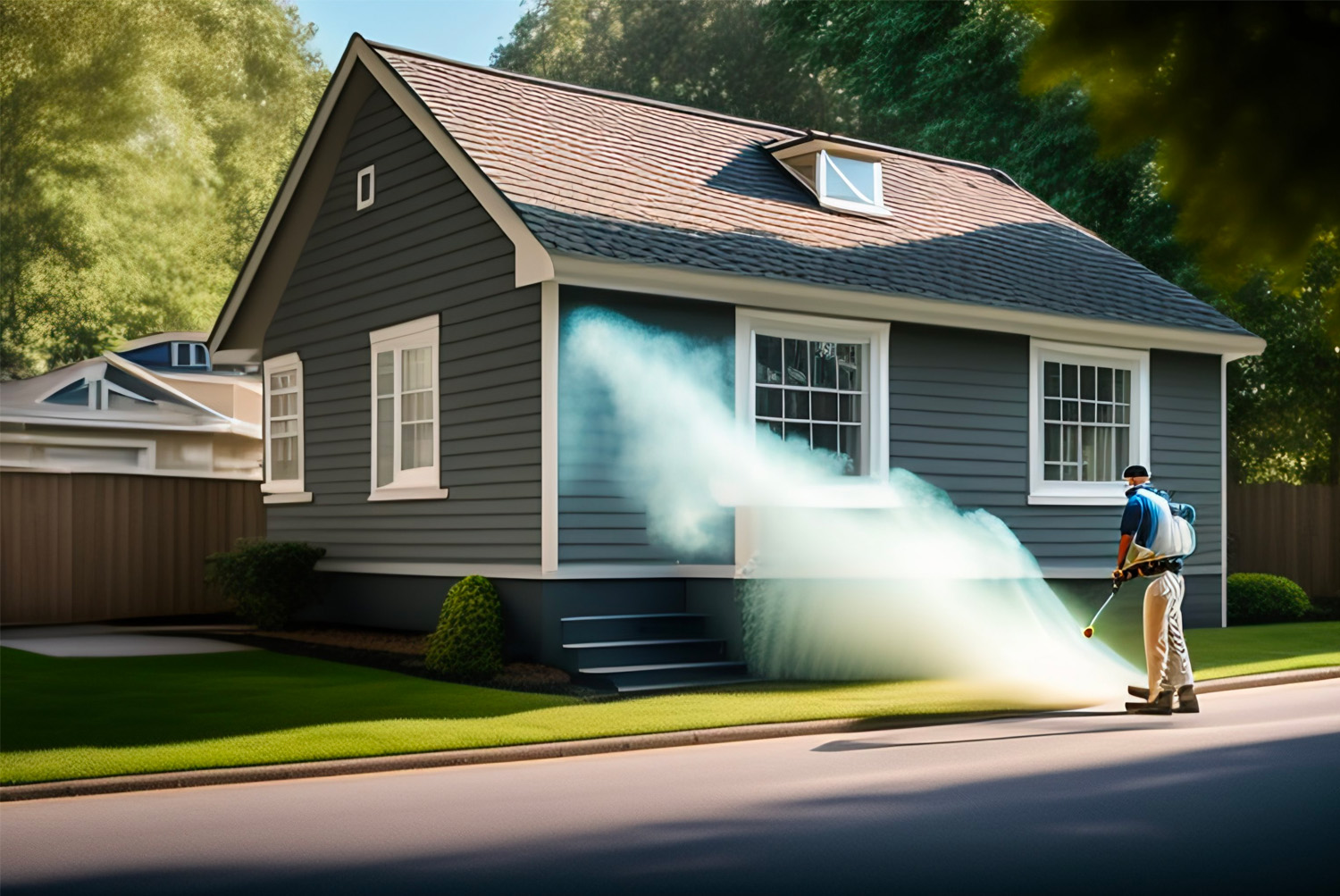 man fumigating a house